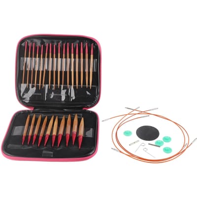 Verwisselbare gecarboniseerde bamboe naaldenset Aluminium rondbreinaalden ringset black