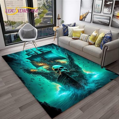 3D Piratenschip Boot, Zeilboot, Bark Tapijt Vloerkleed voor Thuis Woonkamer Slaapkamer Bank Deurmat Decor, Kindergebied Vloerkleed Antislip Vloermat 60*90cm