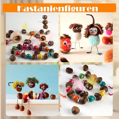 Kastanjeboor Set met Houder - 326-delig Knutselset voor Kinderen - 1,5-5mm Handboor & DIY Accessoires - voor Herfst Kastanjemannetjes & Natuurmaterialen - 1 Set