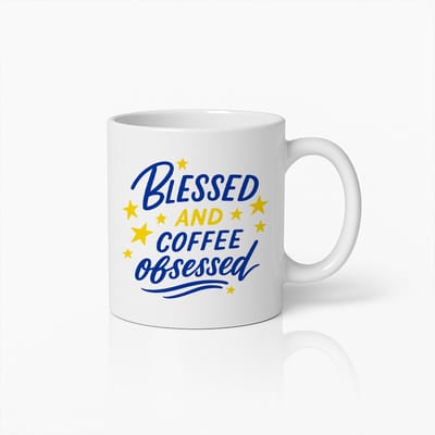 Gezegend en Koffieverslaafd Mok 330ml – Grappige Inspirerende Beker, Perfect Cadeau voor Koffieliefhebbers & Ochtendmotivatie