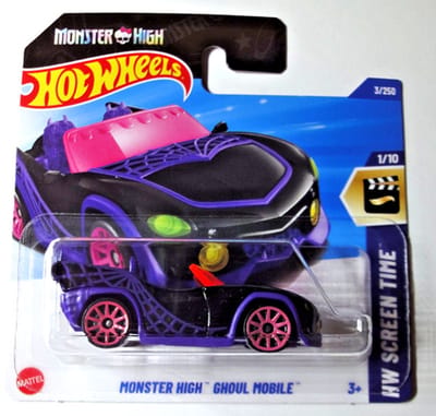 HOT WHEELS MONSTER HIGH GHOUL MOBILE 3/250 BLACK PURPER1:64 HW SCREEN TIME 1/10 SHORT CARD 2025