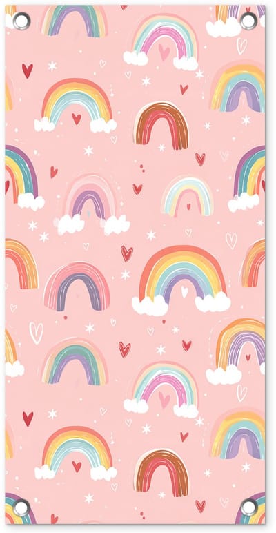 Tuinposter 30x60 cm - Tuindecoratie Regenboog - Patroon - Pastel - Handgetekend - Poster voor in de tuin - Buiten decoratie - Schutting tuinschilderij - Tuindoek muurdecoratie - Wanddecoratie balkondoek