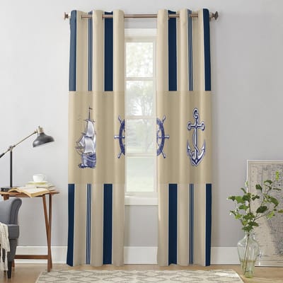 Gestreepte Schip Roer Anker Gordijnen voor Slaapkamer Woonkamer Raamgordijn Behandelingen Jaloezieën Keuken Huisdecoratie Drapes 135W x 160H(cm) x1