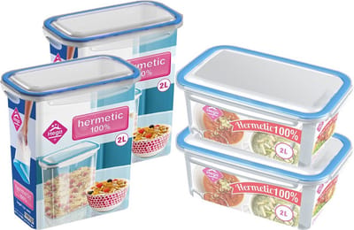 4x Voorraad/vershoudbakjes 2 liter transparant/blauw plastic/kunststof - Kiev - Luchtdicht/hermetisch afgesloten vershouddoos bakje - Mealprep - Maaltijden bewaren