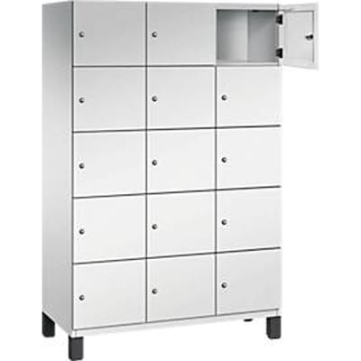 C+P Cambio lockerkast, 3 vakken, 15 vakken, op poten, B 1200 x D 525 x H 1980 mm, lichtgrijs