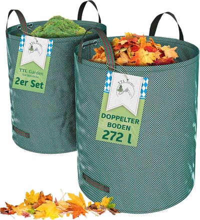Tuinzakken Set van 2 - 272 Liter, Dubbele Bodem, Extra Stabiel, Zelfstaand en Opvouwbaar - Ideaal voor Tuinafval, Gras en Bladeren