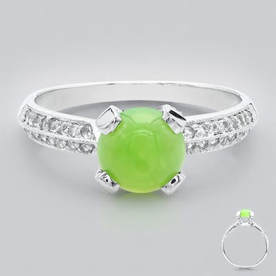 Cavill - Zilveren damesring 925 Sterling Zilver met 0,86 ct Keizerlijk Chrysopraas en 0,22 ct Witte Topaas - Elegante Cabochon Ronde Ring Maat 17