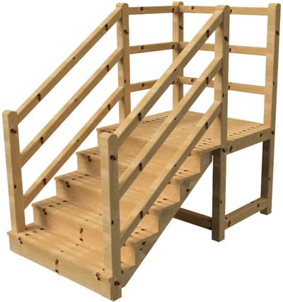 MILANO buitentrap 5 gesloten treden H88 cm - bordes L116 x B120 cm - trapleuning links en rechts - bordesleuning links en achteraan