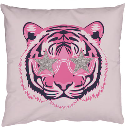 Sierkussens - Kussentjes Woonkamer - 50x50 cm - Tijger - Glitterzonnebril - Roze