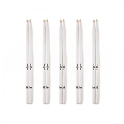 5A Wood Tip Hickory Drumsticks White, 5 Pack