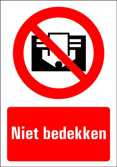 Niet bedekken bord - kunststof 210 x 297 mm
