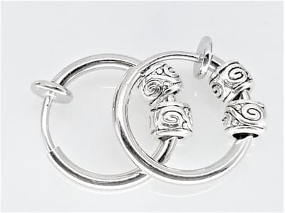 Fake oor-lip-neus oorringen met veersluiting, Ø 10 mm, 2 deco ringen, zilverkleur-Chirurgisch staal.