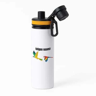 Hacebo® - 2 vliegende papegaaien waterfles met draaidop oranje - Papegaai - papegaai liefhebbers - met eigen naam - Papegaai spullen - Gepersonaliseerd - water fles - 850ML