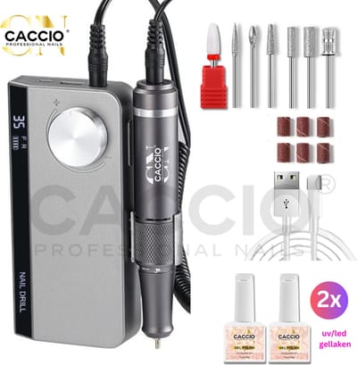 Elektrische Nagelvijl - Wireless Nagelfrees - 501 Grijs Draadloze Nagelfrees - Nagelvijl Elektrische set- Manicure/pedicure voeten en handen Acrylnagels - Nagels - Nail Drill Machine - 35000 RPM - Incl. 7 bitjes/2x15ml gellaken/6 schuurrolletjes
