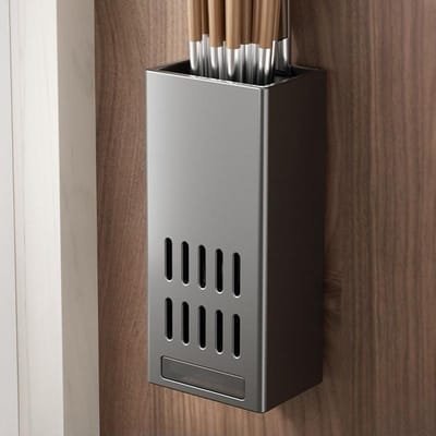 1 support pratique pour cuillères et fourchettes Facile à installer Pas besoin de percer Boîte de rangement pour baguettes Égouttoir Support mural Support pour cuillères et fourchettes Support de cuisine gris