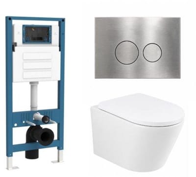 QeramiQ Dely Toiletset - inbouwreservoir Qeramiq Flush - 35mm zitting - metaal RVS bedieningsplaat - ronde knoppen - mat wit