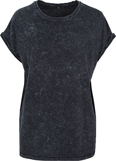 Build Your Brand - Acid Washed Extended Shoulder Dames T-shirt - Black maat XS