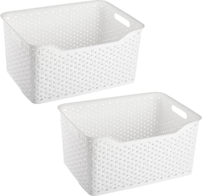 Plasticforte opbergmand/kastmandje - 2x - 18 liter - ivoor wit - kunststof - 29 x 39 x 19 cm