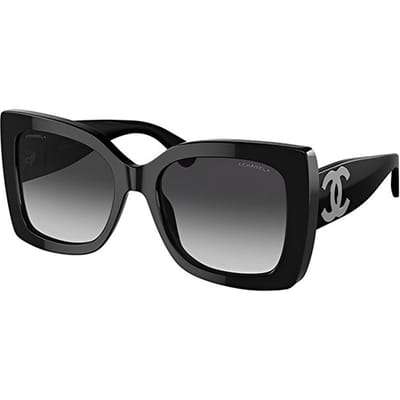 Chanel Zilver Dubbel C Logo Vierkante Zonnebril Unisex Zonnebril Zwart CH5494A-C1047S6 Basic Packaging-Eyeglass Case+Box,53,Black gray