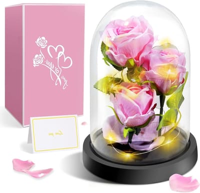 Eeuwige Roos - Glazen Bloemen - Cadeau Geven - Met LED Licht - 22 cm - Roze