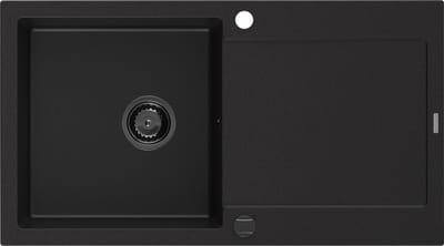 Mexen Leo granieten gootsteen 1-komers met afdruiprek 900 x 500 , zwart, zwarte sifon - 6501901010-77-B