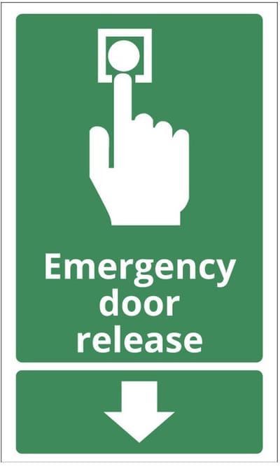 Bord met tekst Emergency door release, kunststof 200 x 120 mm