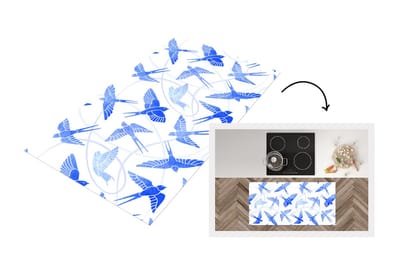Keukenloper - Loper keuken - Patroon - Blauw - Vogel - 120x60 cm - Keukenloper vinyl