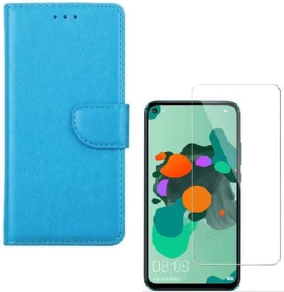 hoesje Geschikt voor: Huawei Mate 30 Lite Portemonnee Turquoise met 2 stuks Glas Screen protector