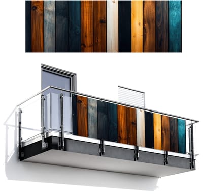 Balkonscherm 300x100 cm - Balkonposter Hout - Planken - Donker - Warm - Balkon scherm decoratie - Balkonschermen - Balkondoek zonnescherm