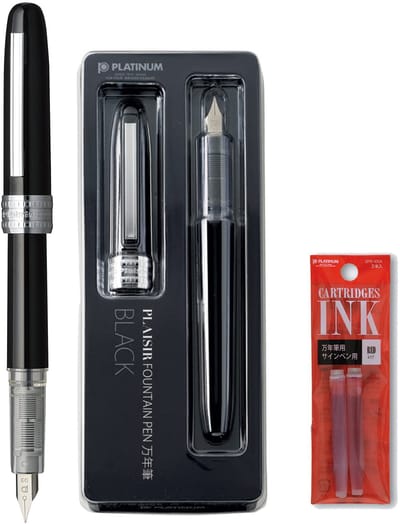 Platinum Japan - Plaisir Fountain Pen - FIJN - Vulpen - Zwart - penpunt: fijn 03 - Met extra navullingen Rood