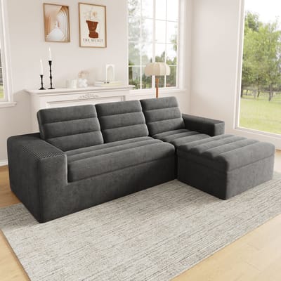 OKWISH Hoekbank 253 x 161 cm - Modulair En Vrij Combineerbaar - Voor Woonkamer En Appartement - Cord - Donkergrijs