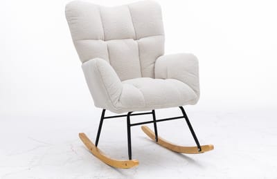Merax Moderne Schommelstoel - Schommelstoel in Teddy Stof - Mid Century Fauteuil - Wit