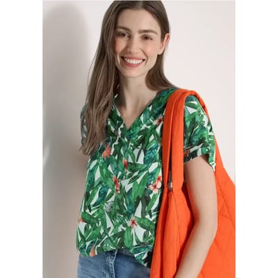 Blouseshirt met korte mouwen en gespleten hals
