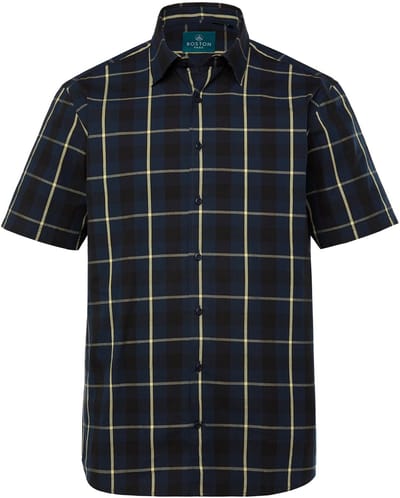 Boston Park - Heren - Ruitenoverhemd korte mouw Kentkraag comfort fit - Navy blauw - Maat XL