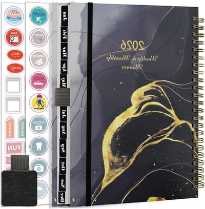 2026 Wekelijkse Kalender met Spiral Binding, A5 Planner voor School en Werk, Inclusief Penlus en Planningsstickers (Zwart)