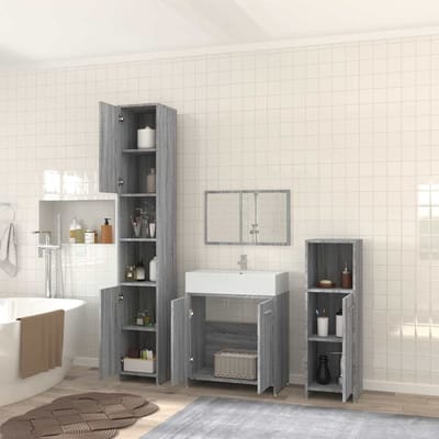vidaXL - 4-delige - Badkamermeubelset - bewerkt - hout - grijs - sonoma - eikenkleur