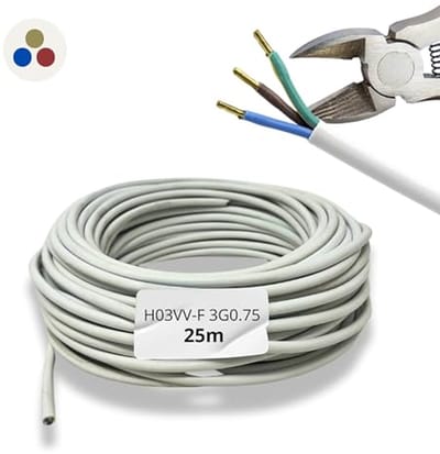 Elektrische Kabel - Installatiekabel Stroomkabel - Elektrische Installaties - Flexibele Ronde Mantel - 25 meter 3x0.75 - Wit