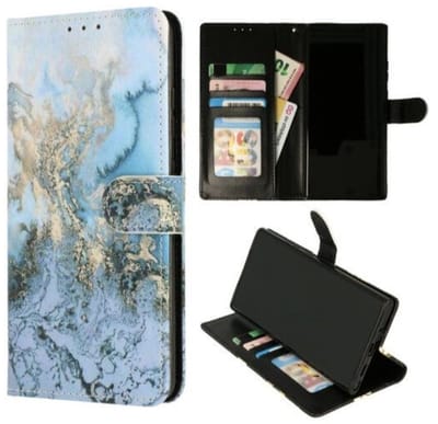 Cityhoesje Bookcase iPhone 14 Pro – Print Marmer Blauw