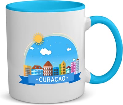 Akyol - curacao koffiemok - theemok - blauw - Wereld - vakantieliefhebber - antillen - handelskade - 350 ML inhoud