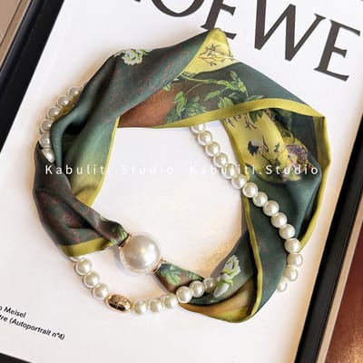 Zijden Sjaal - Nekband Parel Sjaal - Dames - Lange strook Magnetische Snap Decor Hanger Sjaal - Stijl 10