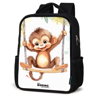 NoBoringSuitcases.com® - Rugzak zwart - Schooltas jongen & meisje - Vrolijk aapje op een schommel illustratie - Rugtas voor school - Boekentas kind - Schoolrugzak - Kinderrugzak