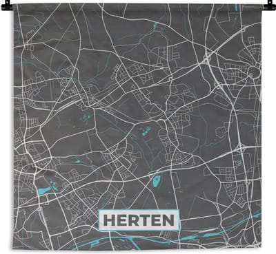 Wandkleed - Wanddoek - Kaart – Plattegrond – Stadskaart – Herten – Duitsland – Blauw - 180x180 cm - Wandtapijt
