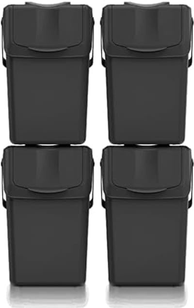 Recycling Vuilnisbak Set van 4 - 100% Gerecyclede Kunststof, 4 x 25L, Stapelbaar