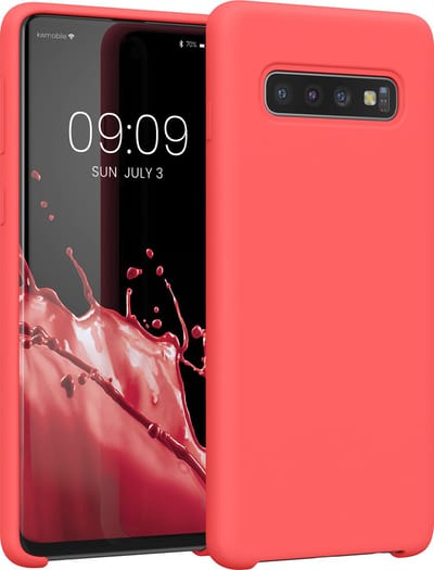 kwmobile telefoonhoesje geschikt voor Samsung Galaxy S10 - Hoesje met siliconen coating - Smartphone case in neon koraal