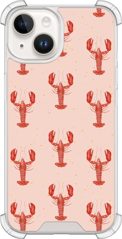 Shockproof hoesje - Geschikt voor iPhone 14 - Lobster - Extra sterke case - TPU/polycarbonaat - Print / Illustratie - Roze, Transparant