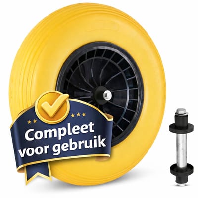 Tuilana ® - Anti lek Kruiwagenwiel 400x8, stevig plastic velg met rollager, Draagvermogen 150kg, asgat 20mm INCL. 130mm AS