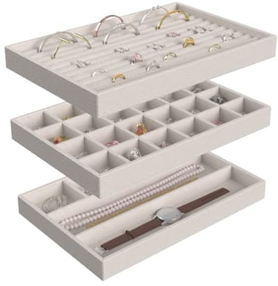 Set van 3 stapelbare sieradentrays voor het organiseren van accessoires