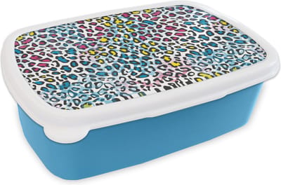 Broodtrommel Blauw - Lunchbox - Brooddoos - Panter - Regenboog - Patroon - 18x12x6 cm - Kinderen - Jongen