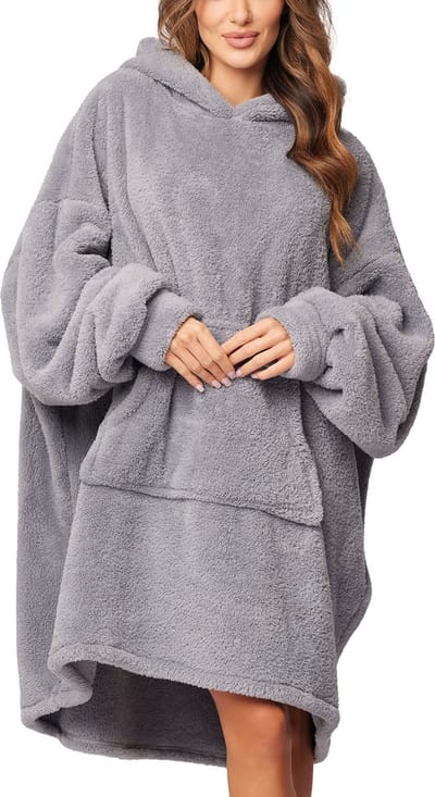 Vivisence Hoodie Deken Oversized 100x90 - Deken met mouwen One size - Blanket snuggle - Zacht & Warm - Extra groot - Universeel - Dekenkleed - Verlengde rug - Zacht materiaal - Capuchon - Draagbare deken - Relax outfit - Grijs