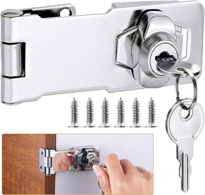 YAGXIG Veiligheidsslot Haspel- Hasp Lock - Ladekastslot - Turn Key Lock - Roestvrij staal - Voor kastdeuren, meubels, laden en opslag - 3 Inch - Zilver